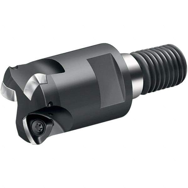 Walter - 15° Lead Angle, 1-1/4" Max Cut Diam, 0.699" Min Cut Diam, 0.059" Max Depth of Cut, Indexable Chamfer & Angle End Mill - 3 Inserts, P 2633.-R14 Insert Style, 69mm OAL, Through Coolant, Threaded Shank - Apex Tool & Supply