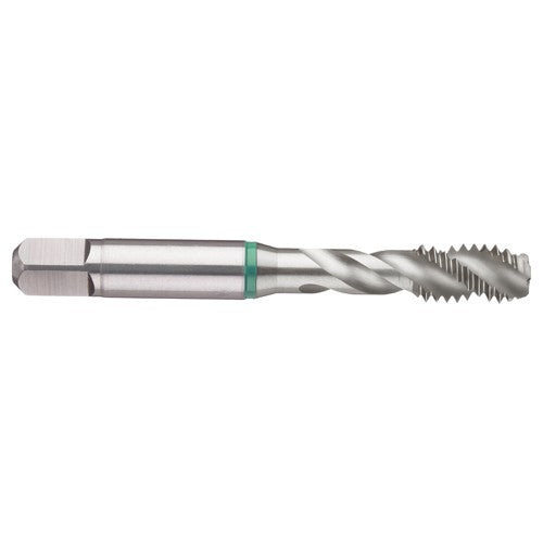 ‎10-32 3FL 2B Cobalt Spiral Flute Semi-Bott Green Ring Tap-Bright-40 Degree Helix - Apex Tool & Supply