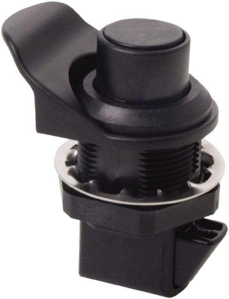 Made in USA - 2.07" Long x 1.13" Wide x .98" High, Push Knob Latch - Plastic, with Black Finish - Apex Tool & Supply
