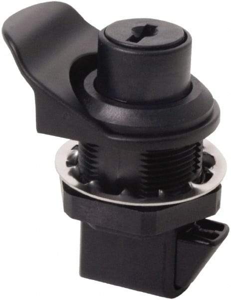 Made in USA - 2.07" Long x 1.13" Wide x .98" High, Push Knob Latch - Plastic, with Black Finish - Apex Tool & Supply