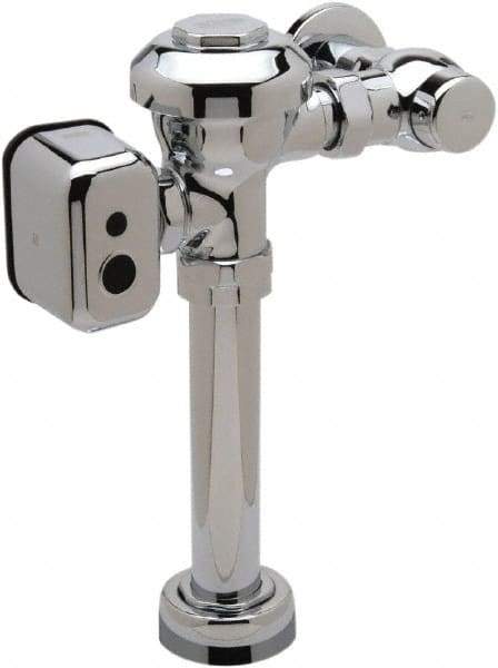 Zurn - 1-1/2" Spud Coupling, 1" Pipe, Closet Automatic Flush Valve - Single Flush, 1.28 Gal per Flush, Chrome Cover, Powered by 120 Volt AC/DC Hard Wire - Apex Tool & Supply