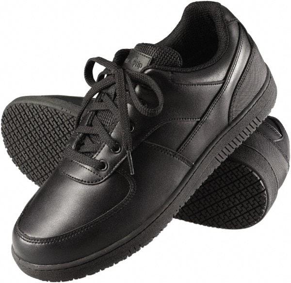 Genuine Grip - Men's Size 9.5 Wide Width Plain Work Shoe - Black, Leather Upper, Rubber Outsole, 4" High, Dielectric, Non-Slip - Apex Tool & Supply