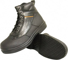 Genuine Grip - Unisex Size 8.5 Wide Width Steel Work Boot - Black, Leather Upper, Rubber Outsole, 6" High, Dielectric, Non-Slip, Waterproof - Apex Tool & Supply