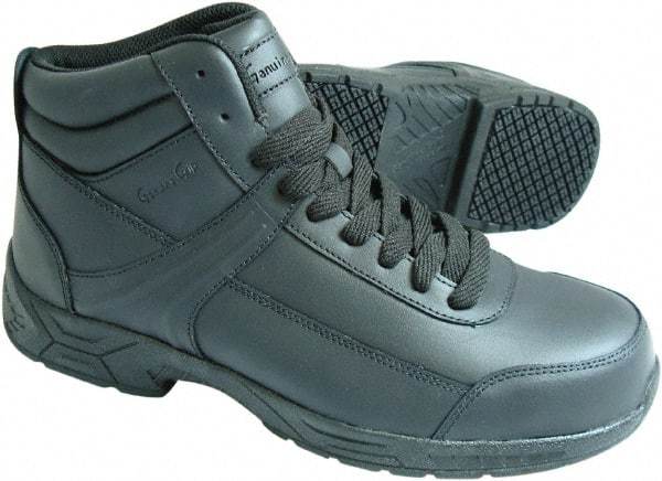 Genuine Grip - Unisex Size 10.5 Medium Width Steel Work Boot - Black, Leather Upper, Rubber Outsole, 6" High, Dielectric, Non-Slip - Apex Tool & Supply