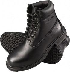 Genuine Grip - Women's Wide Width Plain Work Boot - Black, Leather Upper, Rubber Outsole, 6" High, Dielectric, Non-Slip, Waterproof - Apex Tool & Supply