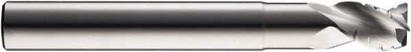SGS - 1/2" Diam, Coarse Pitch, 5/8" LOC, 3 Flute Solid Carbide 0.03" Corner Radius Roughing End Mill - Uncoated, 4" OAL, 1/2" Shank Diam, Single End, Extended Reach, Centercutting, 38° Helix - Apex Tool & Supply