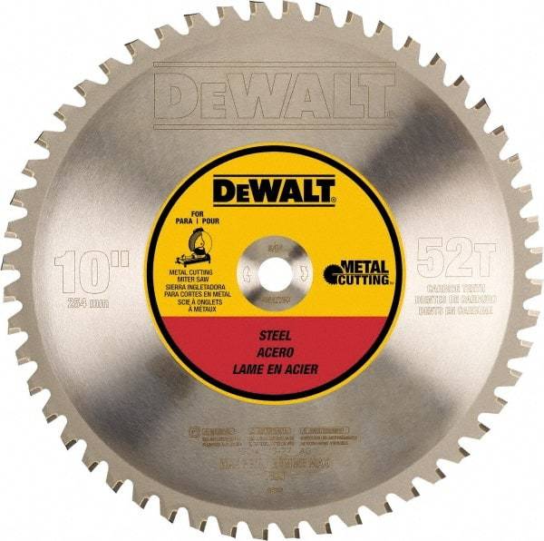 DeWALT - 10" Diam, 5/8" Arbor Hole Diam, 52 Tooth Wet & Dry Cut Saw Blade - Steel, Crosscutting Action, Standard Round Arbor - Apex Tool & Supply