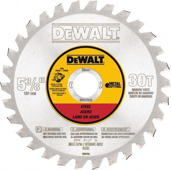 DeWALT - 5-3/8" Diam, 25/32" Arbor Hole Diam, 30 Tooth Wet & Dry Cut Saw Blade - Steel, Crosscutting Action, Standard Round Arbor - Apex Tool & Supply