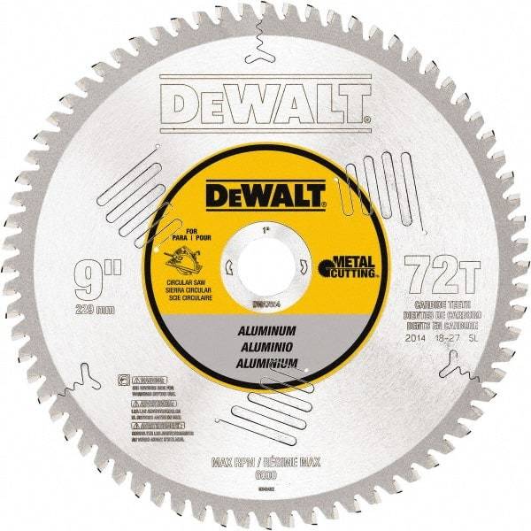 DeWALT - 9" Diam, 1" Arbor Hole Diam, 72 Tooth Wet & Dry Cut Saw Blade - Steel, Crosscutting Action, Standard Round Arbor - Apex Tool & Supply