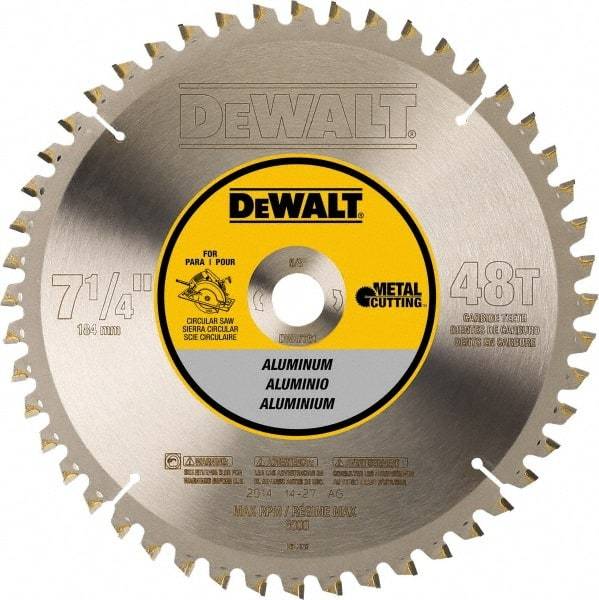 DeWALT - 7-1/4" Diam, 5/8" Arbor Hole Diam, 48 Tooth Wet & Dry Cut Saw Blade - Steel, Crosscutting Action, Standard Round Arbor - Apex Tool & Supply