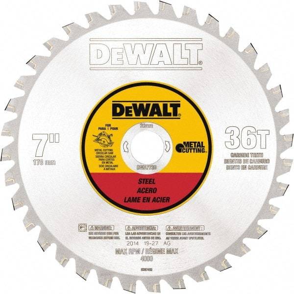 DeWALT - 7" Diam, 25/32" Arbor Hole Diam, 36 Tooth Wet & Dry Cut Saw Blade - Steel, Crosscutting Action, Standard Round Arbor - Apex Tool & Supply