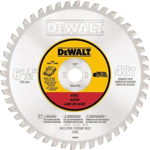 DeWALT - 6-1/2" Diam, 5/8" Arbor Hole Diam, 48 Tooth Wet & Dry Cut Saw Blade - Steel, Crosscutting Action, Standard Round Arbor - Apex Tool & Supply