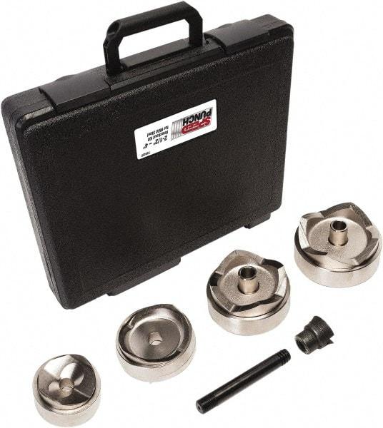 Greenlee - 7 Piece, 2.914 to 4.544" Punch Hole Diam, Power Knockout Set - Round Punch, 10 Gage Mild Steel - Apex Tool & Supply