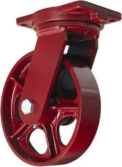 Hamilton - 10" Diam x 2-1/2" Wide x 12-1/2" OAH Top Plate Mount Swivel Caster - Cast Iron, 2,500 Lb Capacity, Tapered Roller Bearing, 6-1/8 x 7-1/2" Plate - Apex Tool & Supply