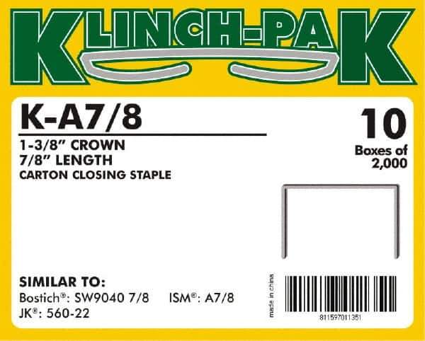 Klinch-Pak - 7/8" Long x 1-3/8" Wide, 0 Gauge Wide Crown Construction Staple - Steel, Copper Finish, Chisel Point - Apex Tool & Supply