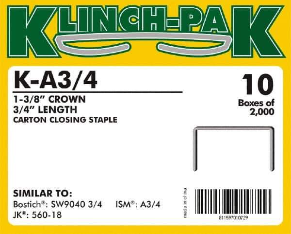 Klinch-Pak - 3/4" Long x 1-3/8" Wide, 0 Gauge Wide Crown Construction Staple - Steel, Copper Finish, Chisel Point - Apex Tool & Supply