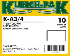 Klinch-Pak - 3/4" Long x 1-3/8" Wide, 0 Gauge Wide Crown Construction Staple - Steel, Copper Finish, Chisel Point - Apex Tool & Supply