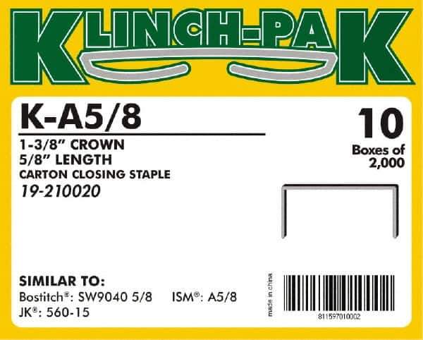 Klinch-Pak - 5/8" Long x 1-3/8" Wide, 0 Gauge Wide Crown Construction Staple - Steel, Copper Finish, Chisel Point - Apex Tool & Supply