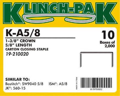 Klinch-Pak - 5/8" Long x 1-3/8" Wide, 0 Gauge Wide Crown Construction Staple - Steel, Copper Finish, Chisel Point - Apex Tool & Supply
