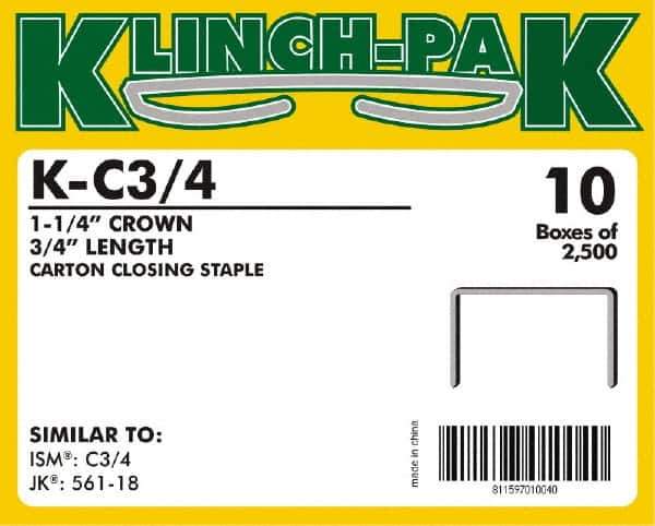Klinch-Pak - 3/4" Long x 1-1/4" Wide, 0 Gauge Wide Crown Construction Staple - Steel, Copper Finish, Chisel Point - Apex Tool & Supply