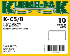 Klinch-Pak - 5/8" Long x 1-1/4" Wide, 0 Gauge Wide Crown Construction Staple - Steel, Copper Finish, Chisel Point - Apex Tool & Supply