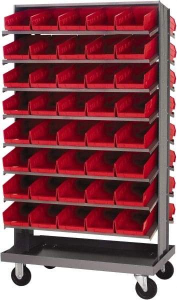 Quantum Storage - 80 Bin Sloping Shelf - 36 Inch Overall Width x 24 Inch Overall Depth x 66 Inch Overall Height, Red Polypropylene Bins - Apex Tool & Supply