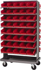 Quantum Storage - 80 Bin Sloping Shelf - 36 Inch Overall Width x 24 Inch Overall Depth x 66 Inch Overall Height, Red Polypropylene Bins - Apex Tool & Supply