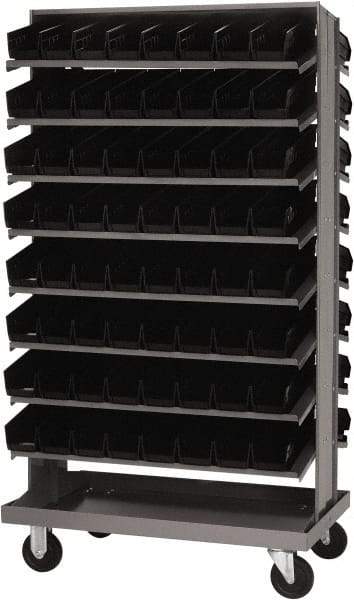 Quantum Storage - 128 Bin Sloping Shelf - 36 Inch Overall Width x 24 Inch Overall Depth x 66 Inch Overall Height, Black Polypropylene Bins - Apex Tool & Supply