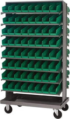 Quantum Storage - 128 Bin Sloping Shelf - 36 Inch Overall Width x 24 Inch Overall Depth x 66 Inch Overall Height, Green Polypropylene Bins - Apex Tool & Supply