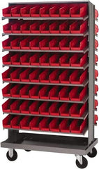 Quantum Storage - 128 Bin Sloping Shelf - 36 Inch Overall Width x 24 Inch Overall Depth x 66 Inch Overall Height, Red Polypropylene Bins - Apex Tool & Supply