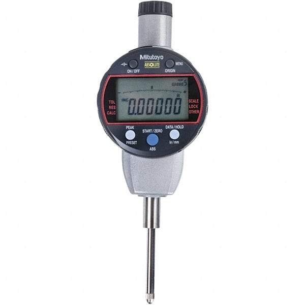 Mitutoyo - 0 to 1" Range, 0.001mm Graduation, Electronic Drop Indicator - Flat Back, Accurate to 0.0001", Inch & Metric System, LCD Display - Apex Tool & Supply