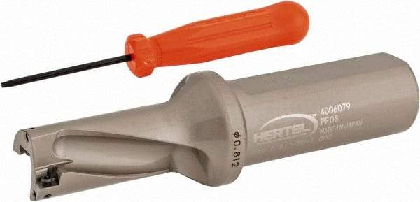 Hertel - 1-5/8" Max Drill Depth, 2xD, 13/16" Diam, Indexable Insert Drill - 2 Inserts, 1" Shank Diam, Straight Shank - Apex Tool & Supply