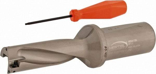 Hertel - 2-13/16" Max Drill Depth, 3xD, 15/16" Diam, Indexable Insert Drill - 2 Inserts, 1-1/4" Shank Diam, Straight Shank - Apex Tool & Supply