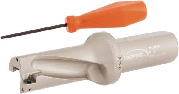 Hertel - 1-31/32" Max Drill Depth, 2xD, 63/64" Diam, Indexable Insert Drill - 2 Inserts, 63/64" Shank Diam, Straight Shank - Apex Tool & Supply