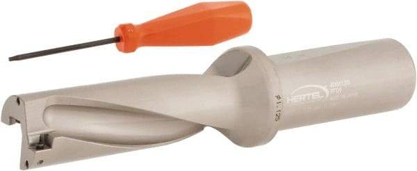 Hertel - 3-3/8" Max Drill Depth, 3xD, 1-1/8" Diam, Indexable Insert Drill - 2 Inserts, 1-1/4" Shank Diam, Straight Shank - Apex Tool & Supply