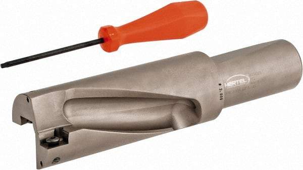 Hertel - 4" Max Drill Depth, 2xD, 2" Diam, Indexable Insert Drill - 2 Inserts, 1-1/2" Shank Diam, Straight Shank - Apex Tool & Supply