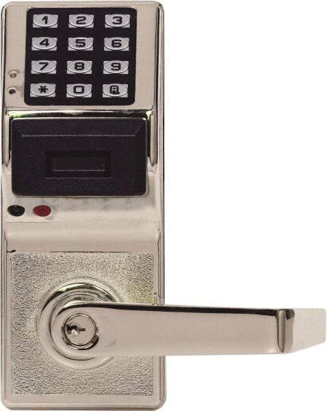 Alarm Lock - Combination Entry Lever Lockset with Key Override - 2-3/4" Back Set, Steel, Brushed Chrome Finish - Apex Tool & Supply