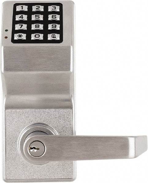 Alarm Lock - Combination Entry Lever Lockset with Key Override - 2-3/4" Back Set, Steel, Brushed Chrome Finish - Apex Tool & Supply