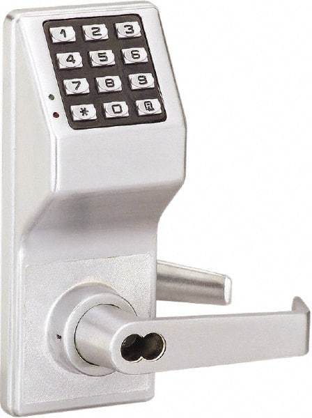Alarm Lock - Combination Entry Lever Lockset with Key Override - 2-3/4" Back Set, Steel, Brushed Chrome Finish - Apex Tool & Supply