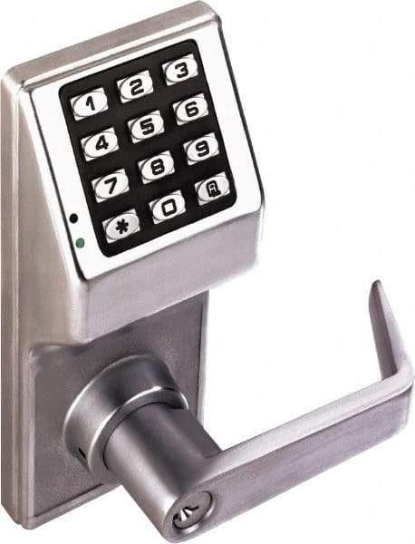 Alarm Lock - Combination Entry Lever Lockset with Key Override - 2-3/4" Back Set, Steel, Brushed Chrome Finish - Apex Tool & Supply