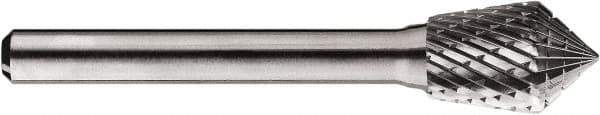 SGS Pro - 1/2" Cut Diam, 1/4" Shank Diam, Inverted Cone Head Double Cut Burr - Carbide, Point End, 3/4" LOC, 3/4" OAL - Apex Tool & Supply
