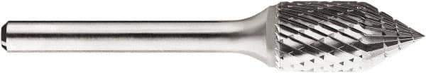 SGS Pro - 1/2" Cut Diam, 1/4" Shank Diam, Cone Head Double Cut Burr - Carbide, Point End, 1" LOC, 1" OAL - Apex Tool & Supply
