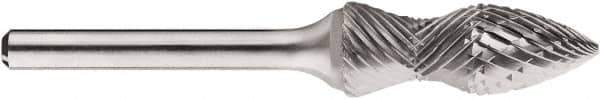 SGS Pro - 1/2" Cut Diam, 1/4" Shank Diam, Tree Head Double Cut Burr - Carbide, Point End, 1-1/4" LOC, 1-1/4" OAL - Apex Tool & Supply