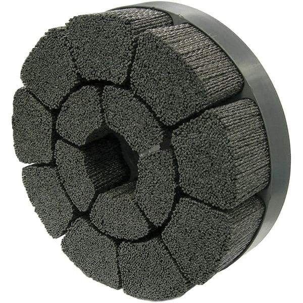 Weiler - 8" 120 Grit Ceramic Crimped Disc Brush - Fine Grade, Drive Arbor Connector, 1-1/2" Trim Length, 1-1/4" Arbor Hole - Apex Tool & Supply