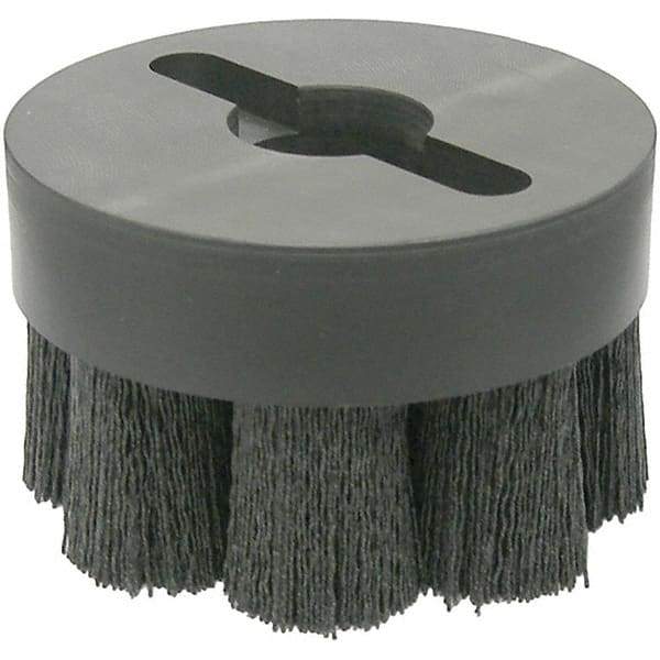 Weiler - 4" 120 Grit Ceramic Crimped Disc Brush - Fine Grade, Drive Arbor Connector, 1-1/2" Trim Length, 1-1/4" Arbor Hole - Apex Tool & Supply