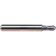 Emuge - 1/32" Diam, 1/16" LOC, 2 Flute Solid Carbide Ball End Mill - TiAlN Finish, Single End, 2" OAL, 1/4" Shank Diam, Ball Flute - Apex Tool & Supply