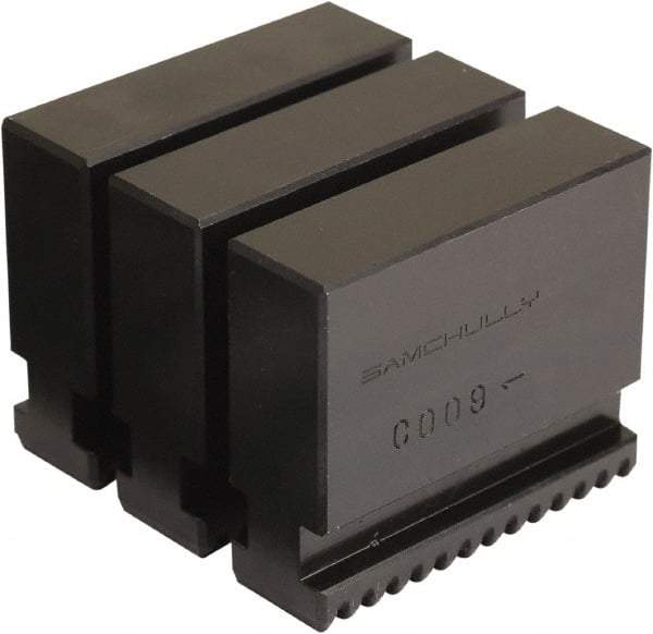 Samchully - 215mm Max Chuck Capacity, Tongue & Groove Interface, Square Soft Lathe Chuck Jaw - 3 Jaw, Steel, 85mm Long, 22mm Wide, 65mm High - Apex Tool & Supply