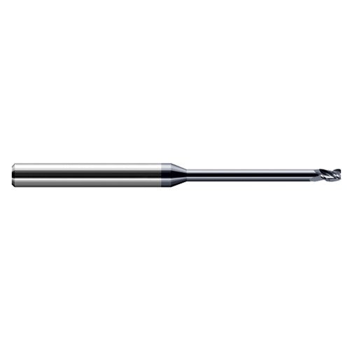 Miniature End Mills - Long Reach, Stub Flute - 0.0930″ (3/32″) Cutter Diameter × 0.0300″ Radius × 0.1390″ Length of Cut × 0.7500″ (3/4″) Reach Carbide Corner Radius End Mill, 3 Flutes, AlTiN Coated