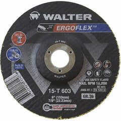 WALTER Surface Technologies - 36 Grit, 6" Disc Diam, 7/8" Center Hole, Type 29 Ceramic Flap Disc - 10,200 Max RPM, Fiber Backing, Arbor Attaching System, Coated - Apex Tool & Supply