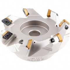 Iscar - 2.87, 2.92, 3.01" Cut Diam, 1" Arbor Hole, 5.5mm Max Depth of Cut, 42° Indexable Chamfer & Angle Face Mill - 5 Inserts, OE.. 060405\xB6OEMW 060405-AETN\xB6REMT 1505-LM-76 Insert, Right Hand Cut, 5 Flutes, Through Coolant, Series Heliocto - Apex Tool & Supply
